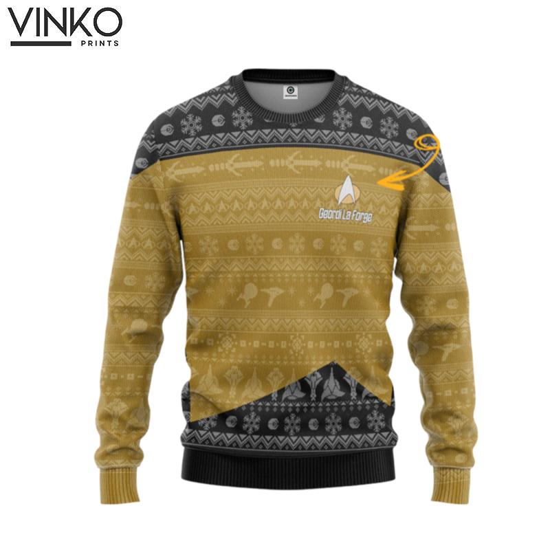 Star Trek The Next Generation 1987 Yellow Custom Name Ugly Christmas Sweater