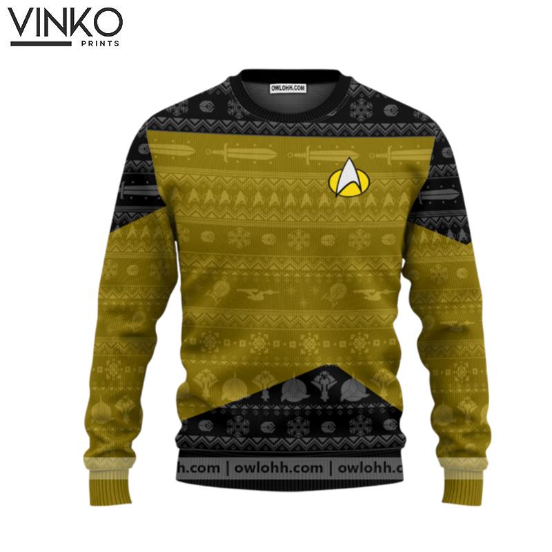 Star Trek The Next Generation 1987 Yellow Custom Ugly Christmas Sweater