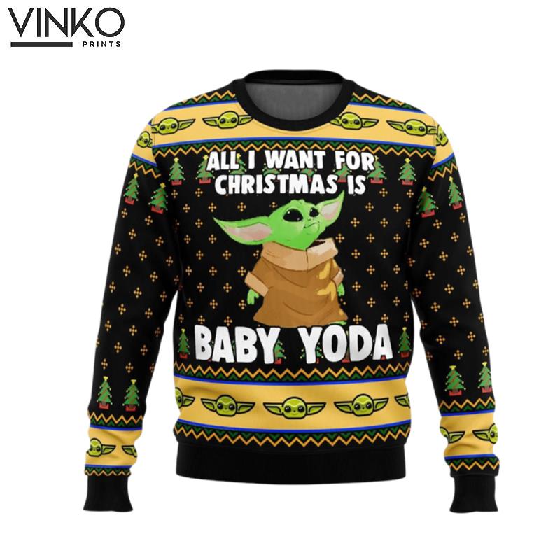 Star Wars All I Want Baby Yoda Mandalorion Ugly Christmas Sweater