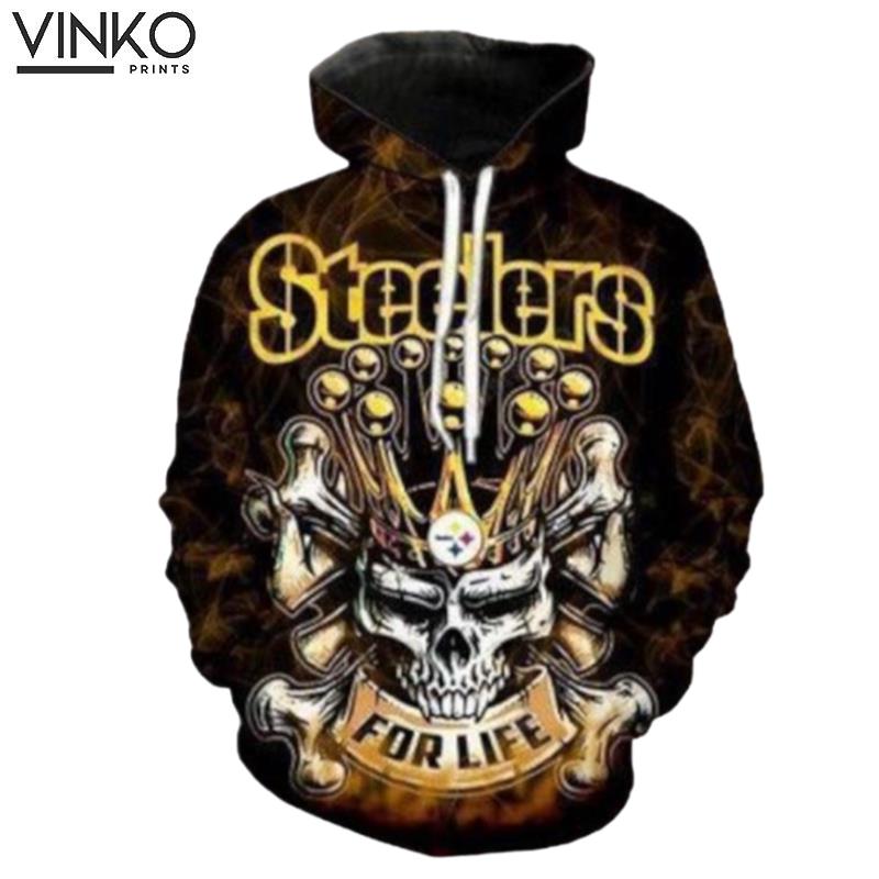 Steelers For Life King Skull Pittsburgh Steelers And Pered Custom Graphic Hoodie