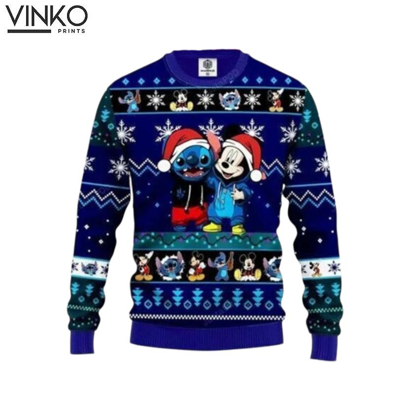 Stitch And Mickey Best Friends Merry Christmas 3D Ugly Christmas Sweater