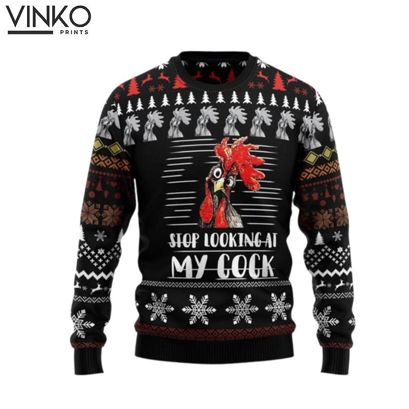 Stop Looking At My Cock Print Ugly Christmas Sweater