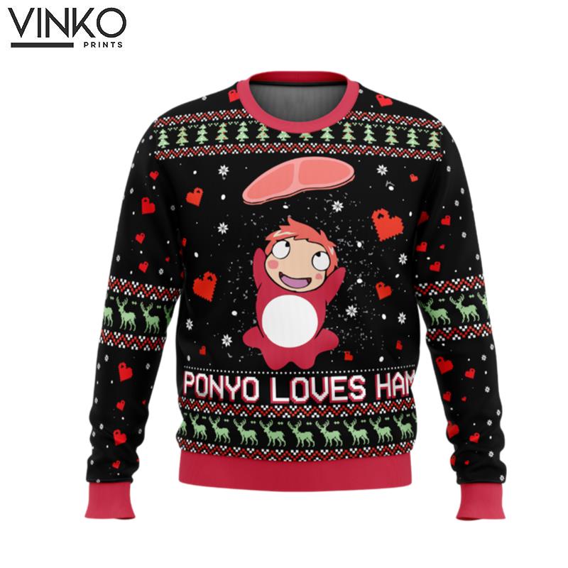 Studio Ghibli Ponyo Loves Ham Miyazaki Ugly Christmas Sweater