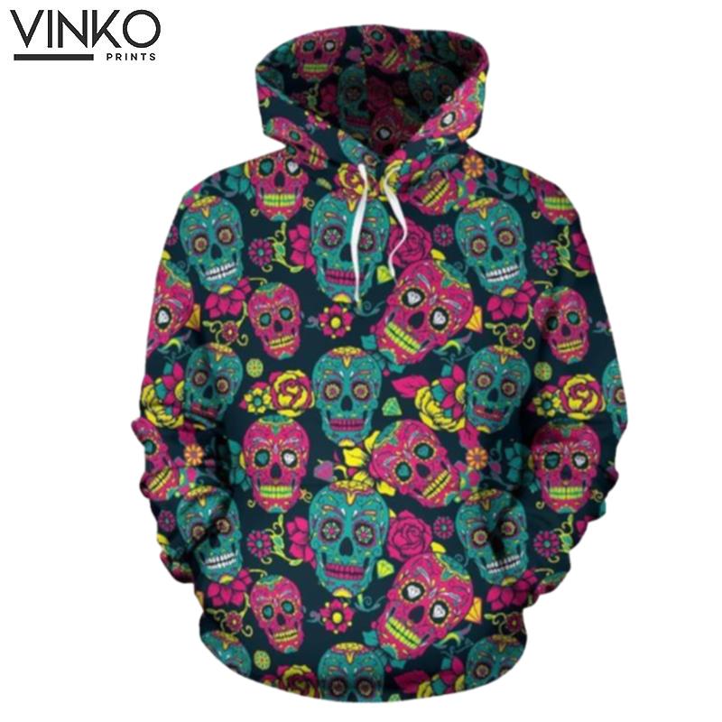 Sugar Skull Floral Themed Hoodie