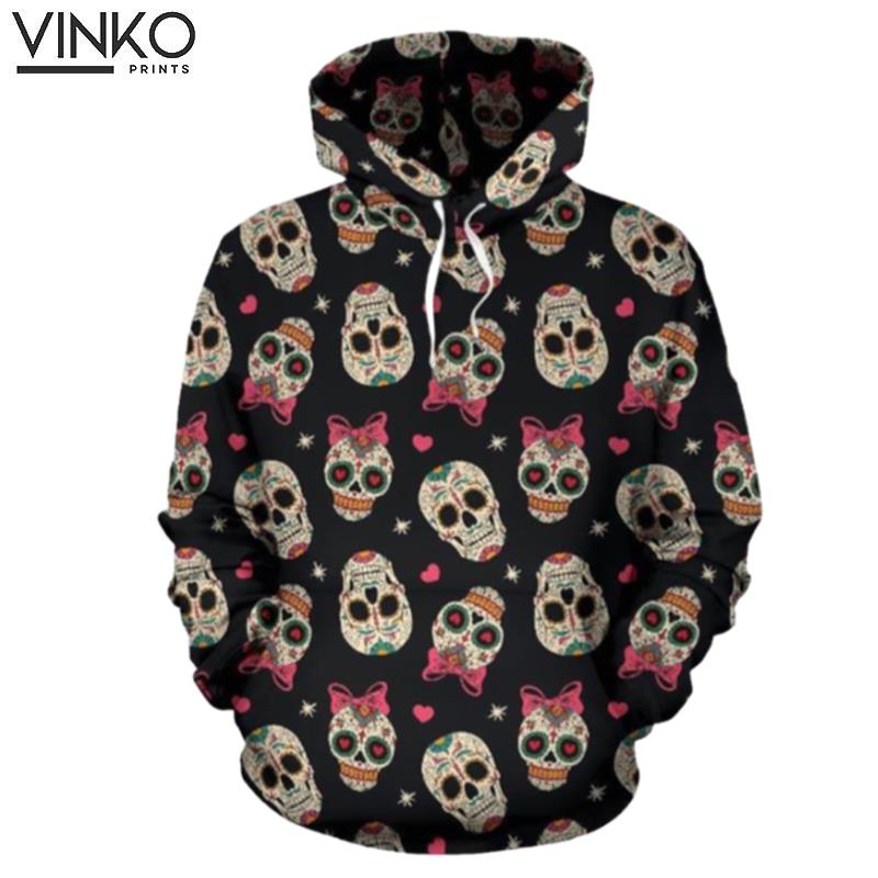 Sugar Skull Pink Bow Themed Hoodie