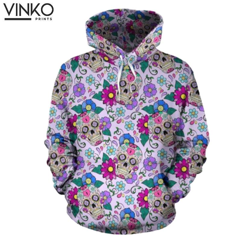 Sugar Skull Skeleton Girly Floral Pattern Hoodie