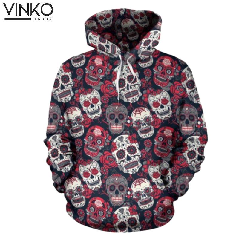 Sugar Skull Skeleton Girly Rose Floral Pattern Hoodie