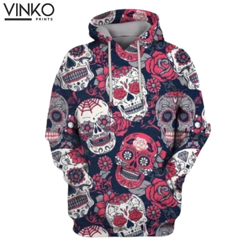 Sugar Skull With Floral Ornament Hoodie