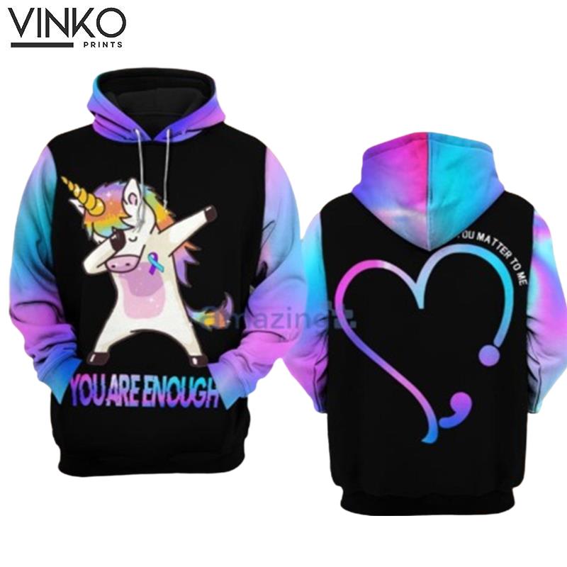 Suicide Awareness You Are Enough Unicorn Hoodie