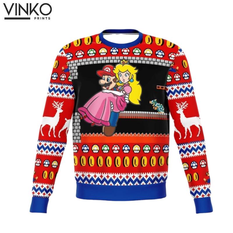 Super Mario And Peach Defeat Bowser Ugly Christmas Sweater