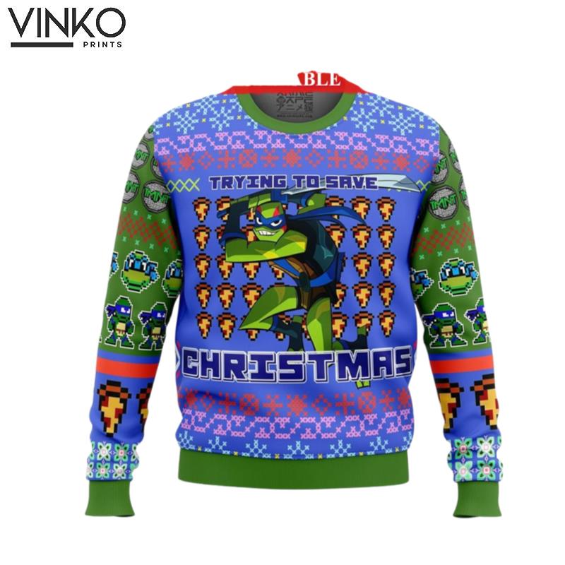 TMNT Leonardo Trying To Save Christmas Ugly Christmas Sweater