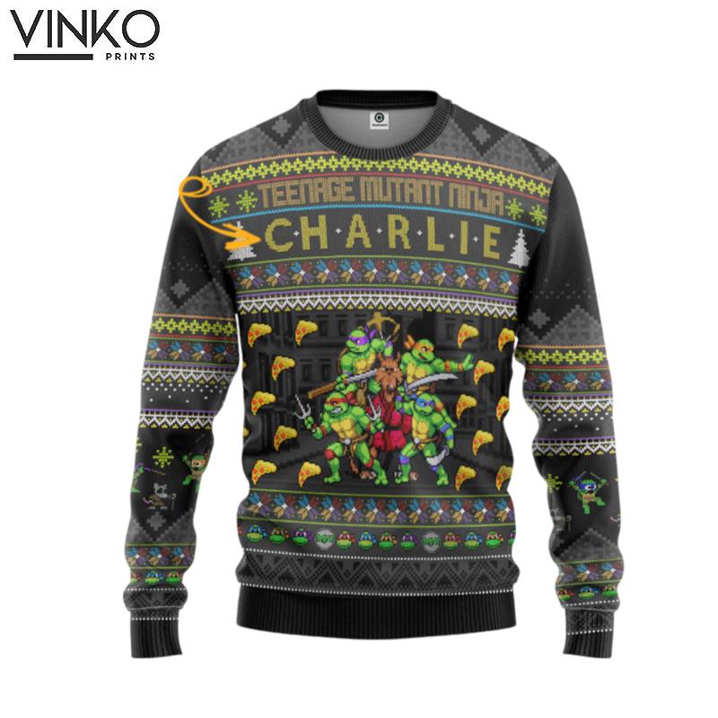 TMNT Turtles Style Personalized Custom Name Ugly Christmas Sweater