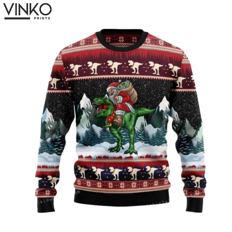 TRex Santa Claus Party Loving Gift For Christmas Ugly Christmas Sweater