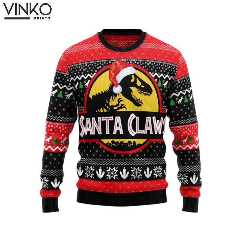 TRex Santa Claws Ugly Christmas Sweater