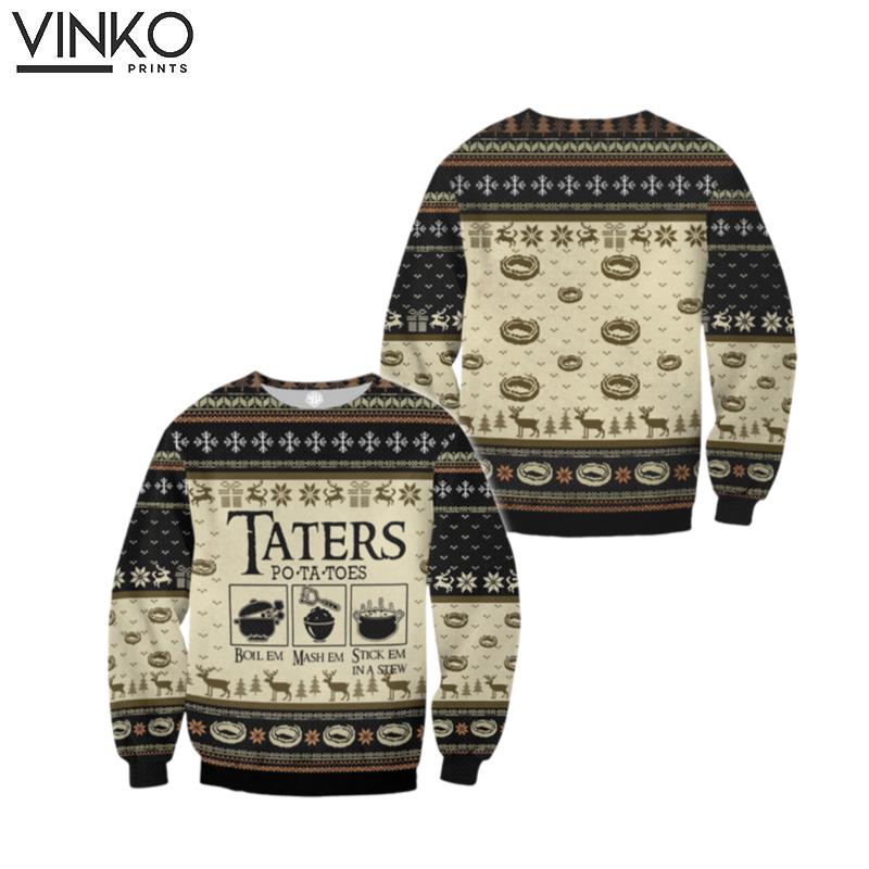 Taters Potatos Boil Them Stick Cooking 3D Print Fake for men and women Ugly Christmas Sweater