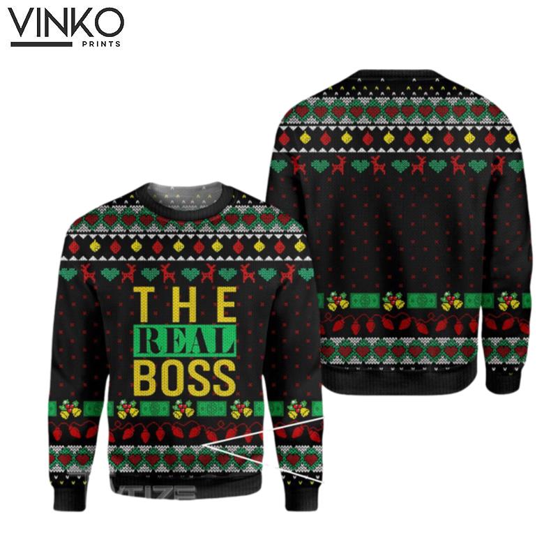 The Boss The Real Boss Couple Christmas Matching Ugly Christmas Sweater