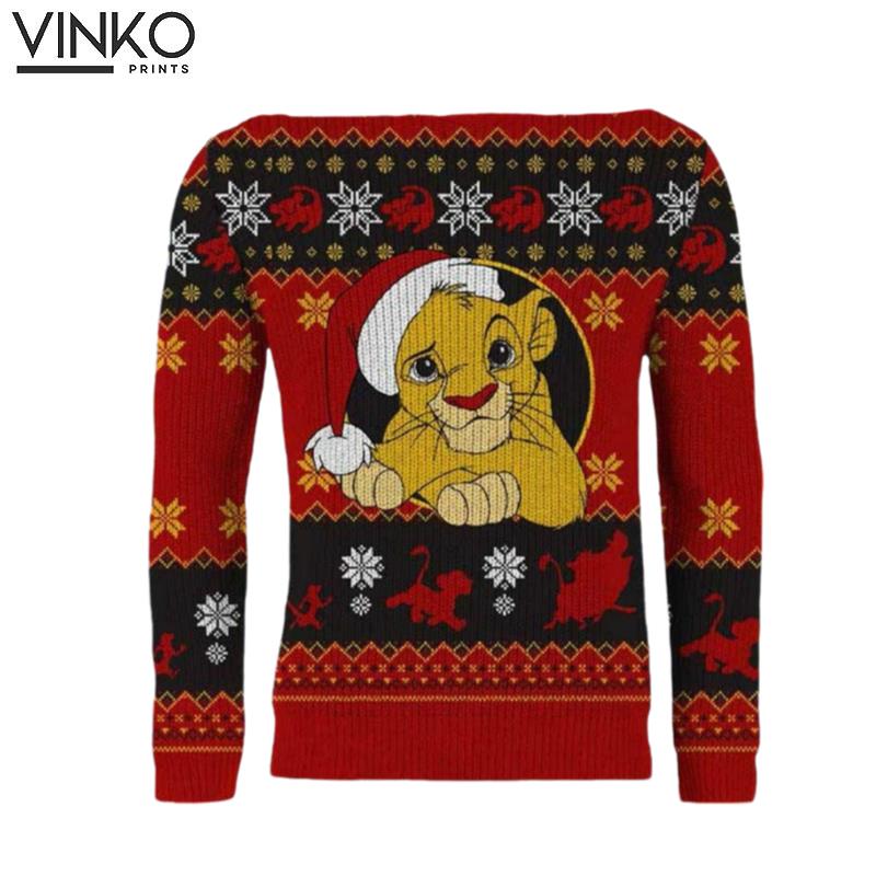 The Lion King Simba Boys Red Knitted Disney Ugly Christmas Sweater