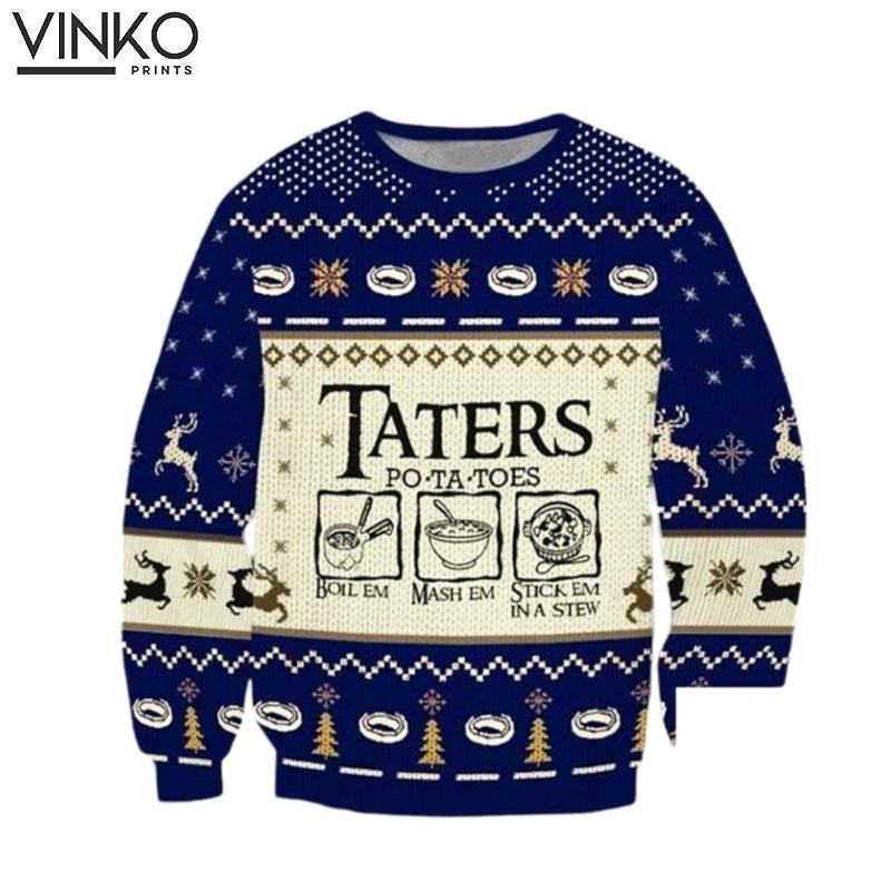 The Lord Of The Rings Taters Potatoes Blue Costumes Ugly Christmas Sweater