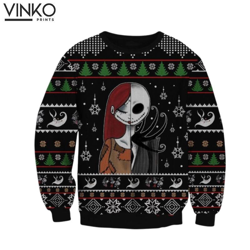 The Nightmare Before Christmas Jack Skellington And Sally Ugly Chrismas Ugly Christmas Sweater