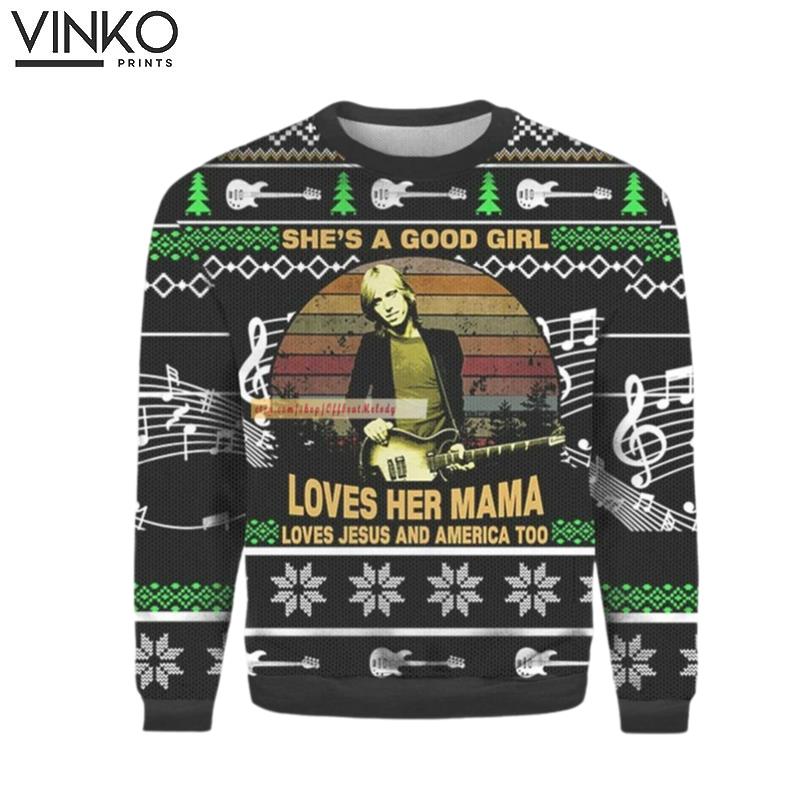 Tom Petty Loves Her Mama Loves Jesus And America Too Vintage Ugly Christmas Sweater