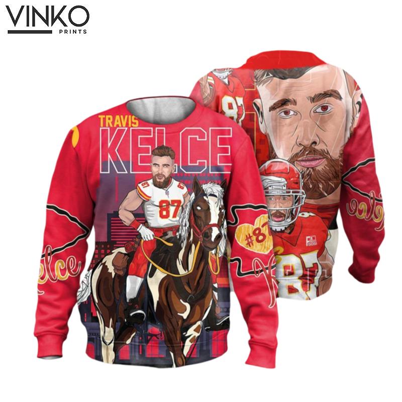 Travis Kelce Horse Match 3D Vintage 90s #87 Tight End H omage Retro Shirt Ugly Christmas Sweater