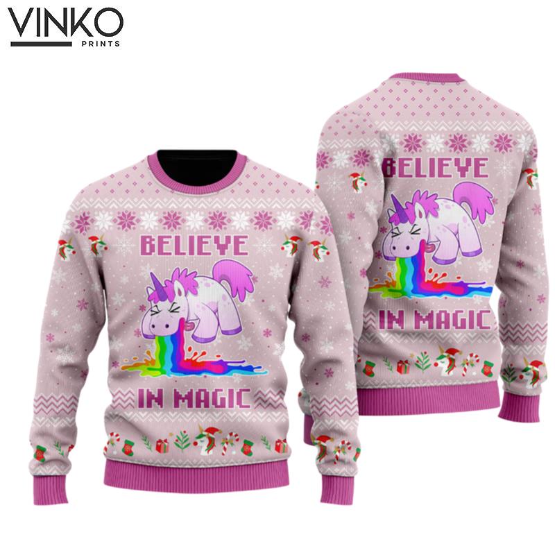 Unicorn Believe In Magic Ugly Christmas Sweater