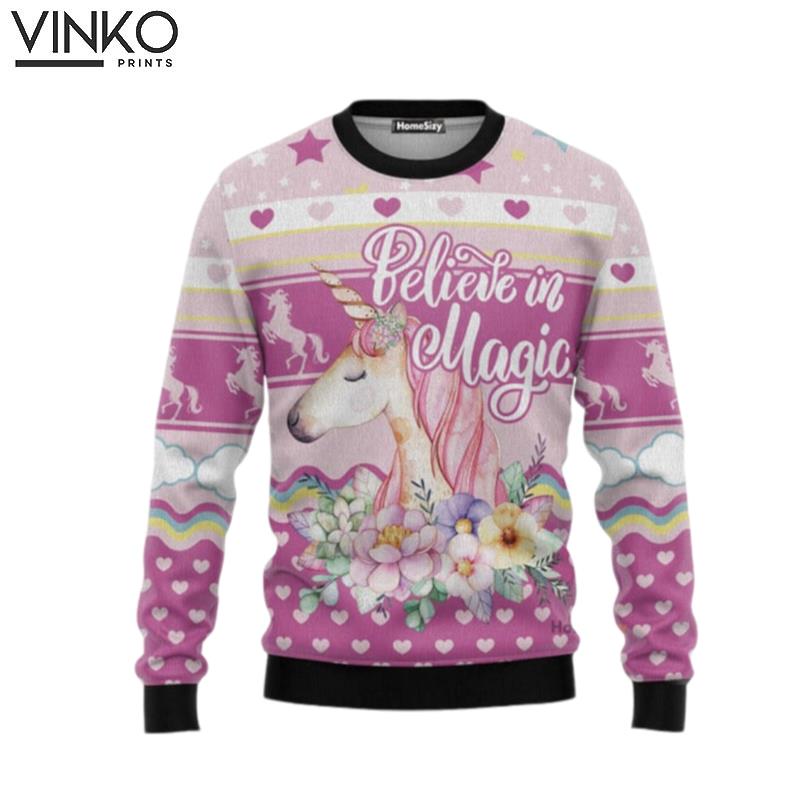 Unicorn Believe In Magic for Lovely Girl Ugly Christmas Sweater