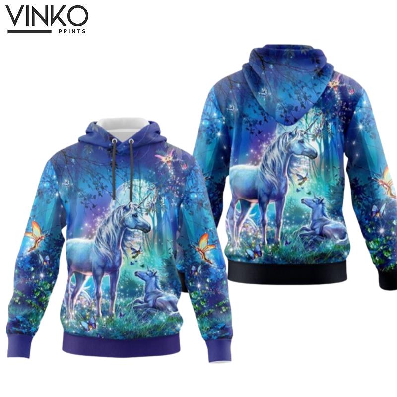 Unicorn Mom And Kid In The Forest Hoodie