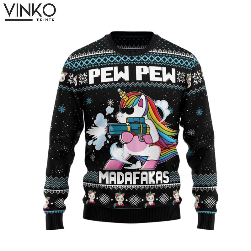 Unicorn Pew Pew Christmas For Men And Women Ugly Christmas Sweater