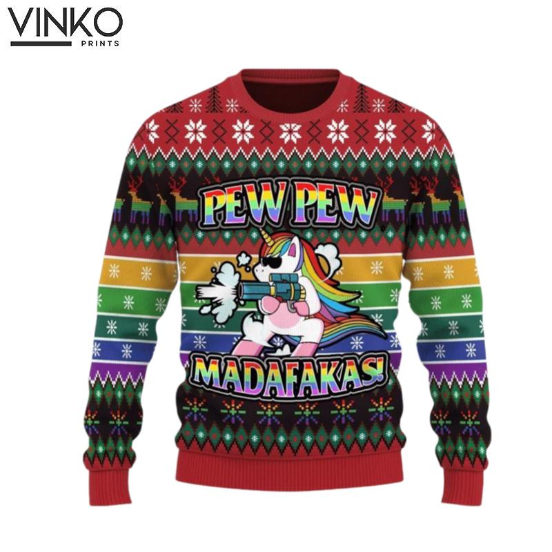 Unicorn Pew Pew Madafakas Ugly Christmas Sweater