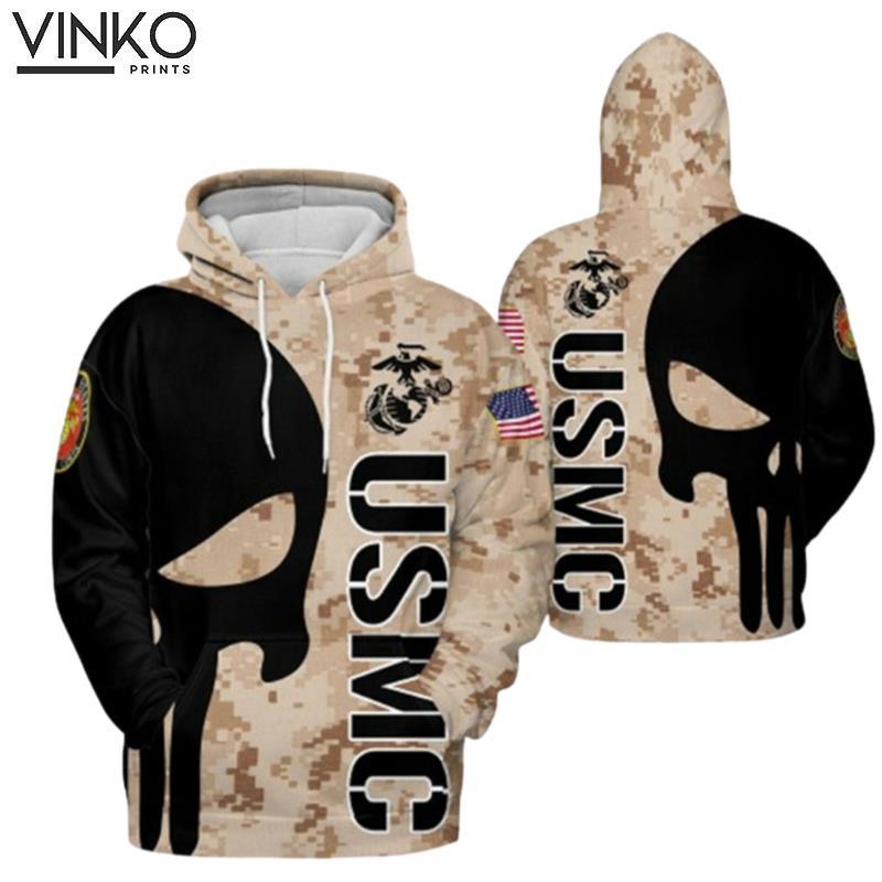 Us Marine Corps Skull Camo Hoodie