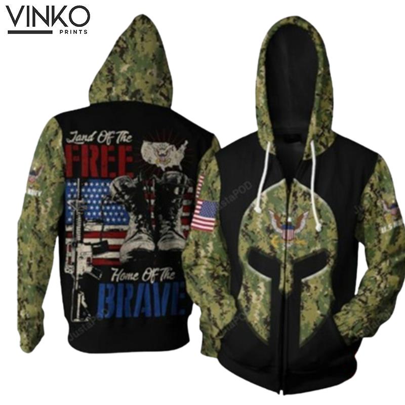 Us Navy Land Of The Free Home Of The Brave Hoodie