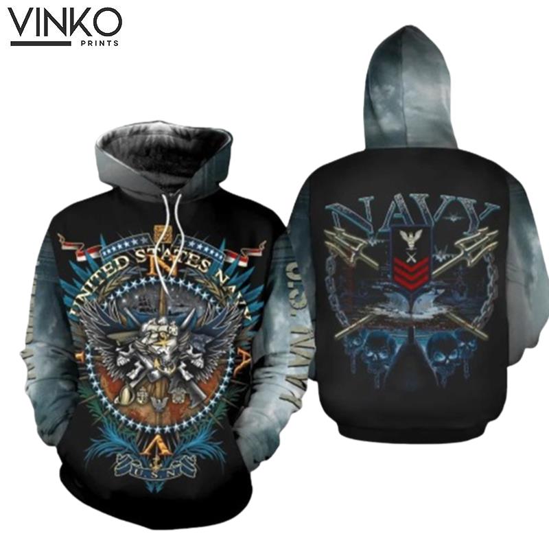 Us Navy Veteran Blue Skull Hoodie