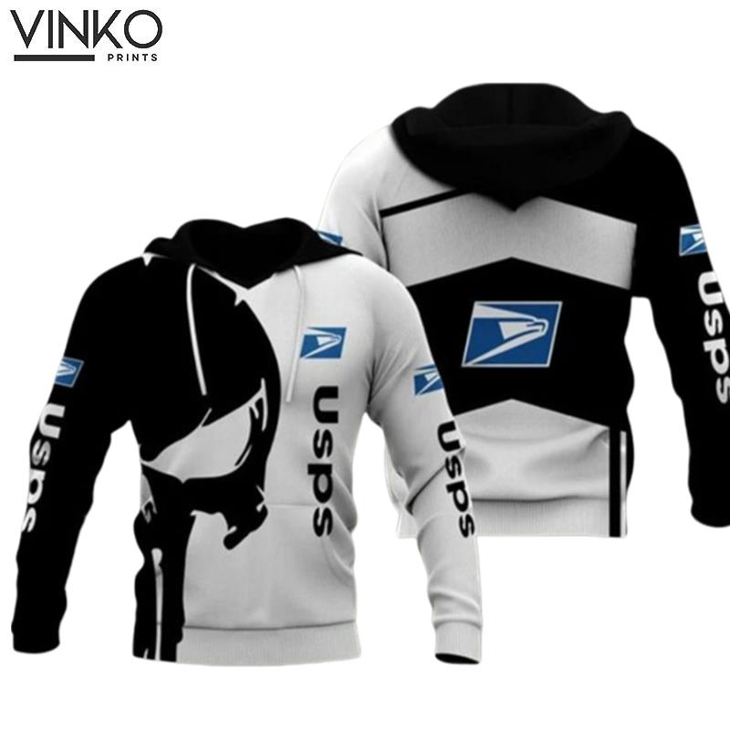 Usps Logo Skull Black And White Pattern Hoodie