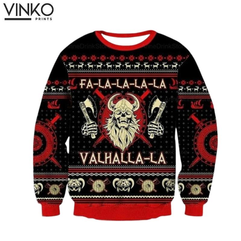 Valhalla Viking Xmas Viking Fa La La Teal Ugly Christmas Sweater