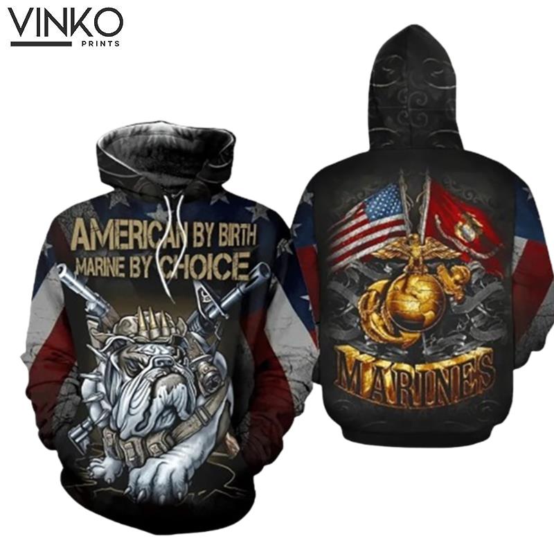 Veteran American By Birth Marine By Choice Bulldog 2 Hoodie