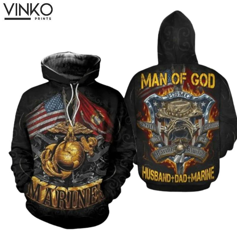 Veteran Man Of God Husband Dad Marine Bull Dog Hoodie