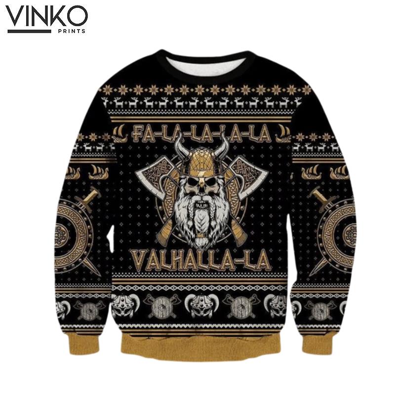 Viking Skull Falalalala Valhallala Viking Shirt Gift For Him Ugly Christmas Sweater