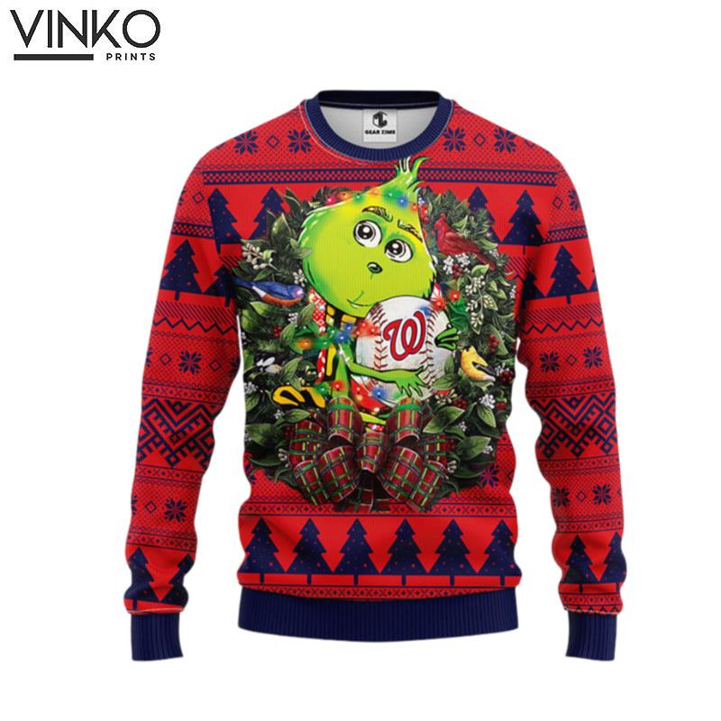 Washington Nationals Grinch Hug Ugly Christmas Sweater