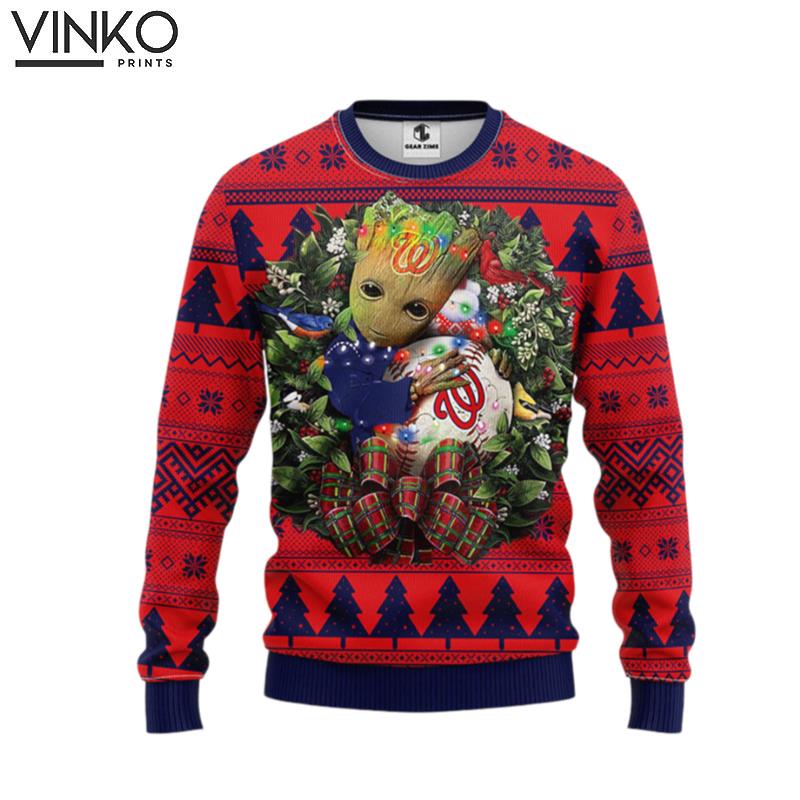 Washington Nationals Groot Hug Ugly Christmas Sweater