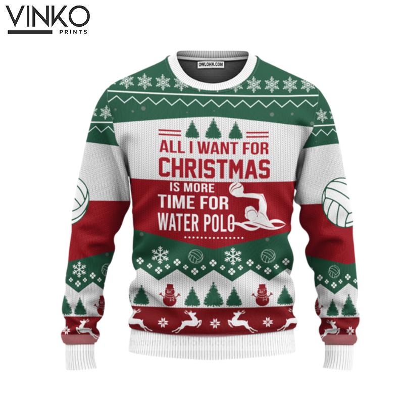 Water Polo All I Want For Christmas Knitted Print Noel Christmas Signature Ugly Christmas Sweater