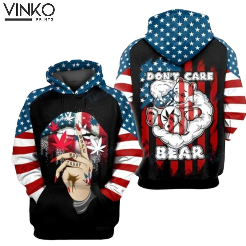 Weed Bear Lip Flag Independence Day 4Th July Hoodie