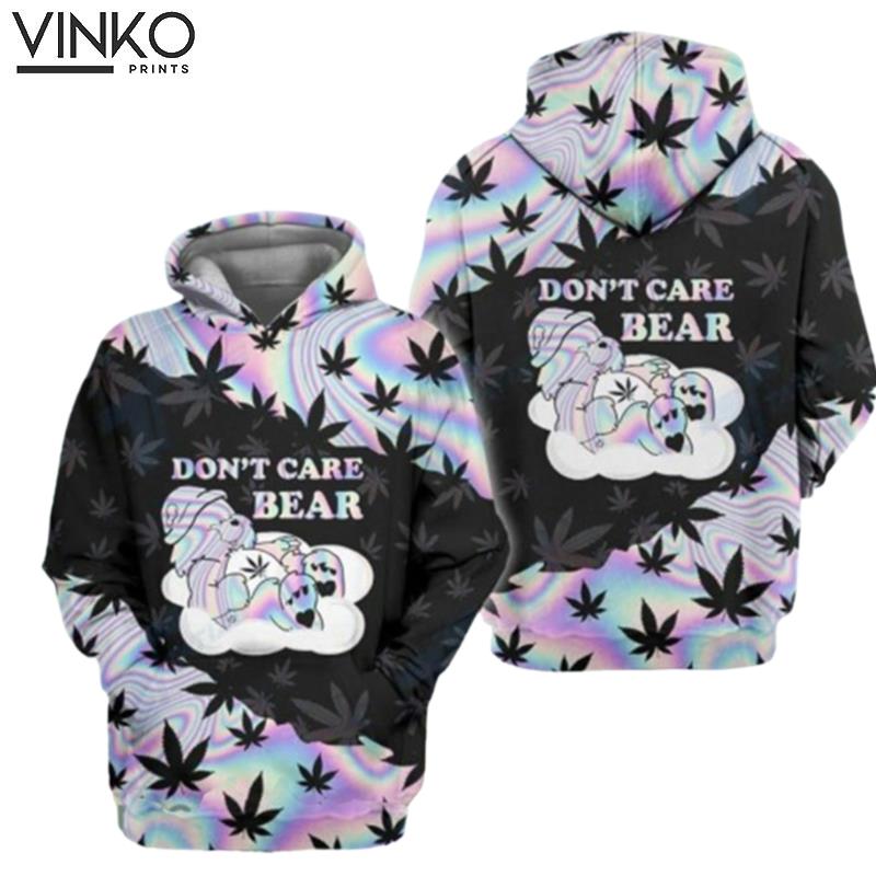 Weed Dont Care Bear Tie Dye Pattern Funny Hoodie