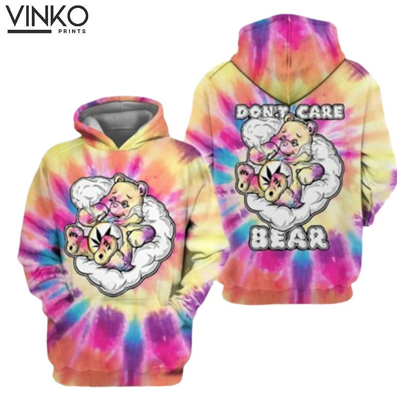 Weed Dont Care Bear Tie Dye Pattern Hoodie