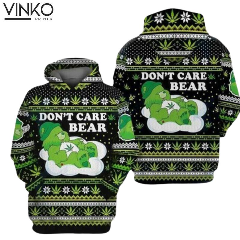 Weed Dont Care Bear Ugly Sweater Pattern Hoodie