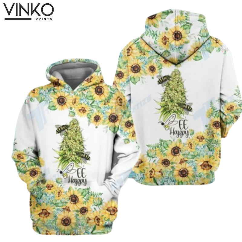 Weed Sunflower Bee Happy Hoodie