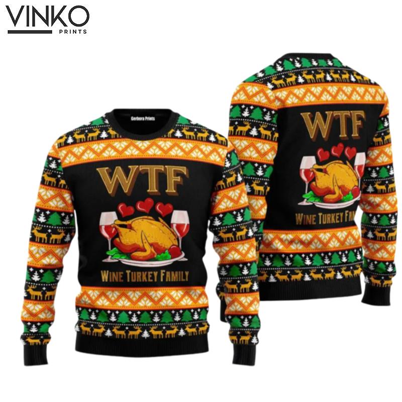 Wine Turkey Family Happy Thanksgiving Ugly Christmas Sweater