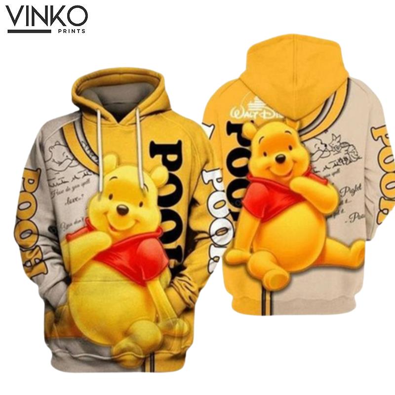 Winnie The Pooh Logo Cute Yellow White Hoodie