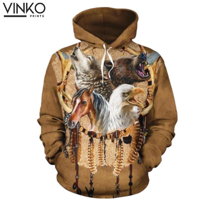 Wolf Horse Bear Eagle Brown Wolf Horse Bear Eagle Hoodie