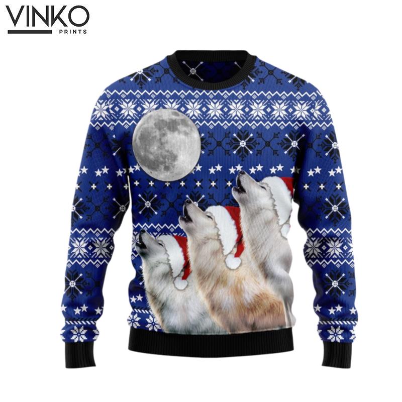 Wolf Howling Moon Funny Family Gifts Unisex Ugly Christmas Sweater